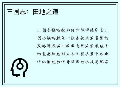 三国志：田地之道