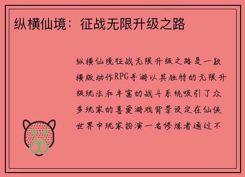 纵横仙境：征战无限升级之路